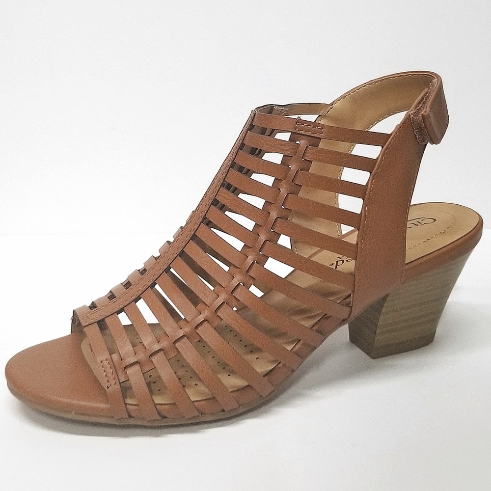 New Camel Woven Low Heel Gladiator Sandals